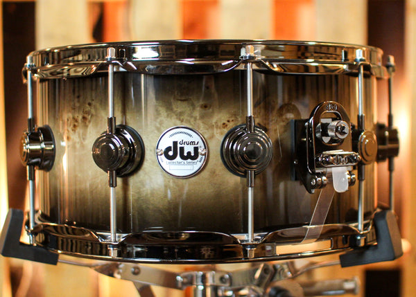 DW 6.5x14 Collector's Pure Birch HVLT Candy Black Burst over Mapa Burl Snare Drum - SO#1391653