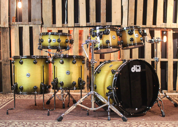 DW Collector's Birch HVLT Yellow to Black Burst Drum Set - 22,10,12,14,16,6.5x14 - SO#1365597